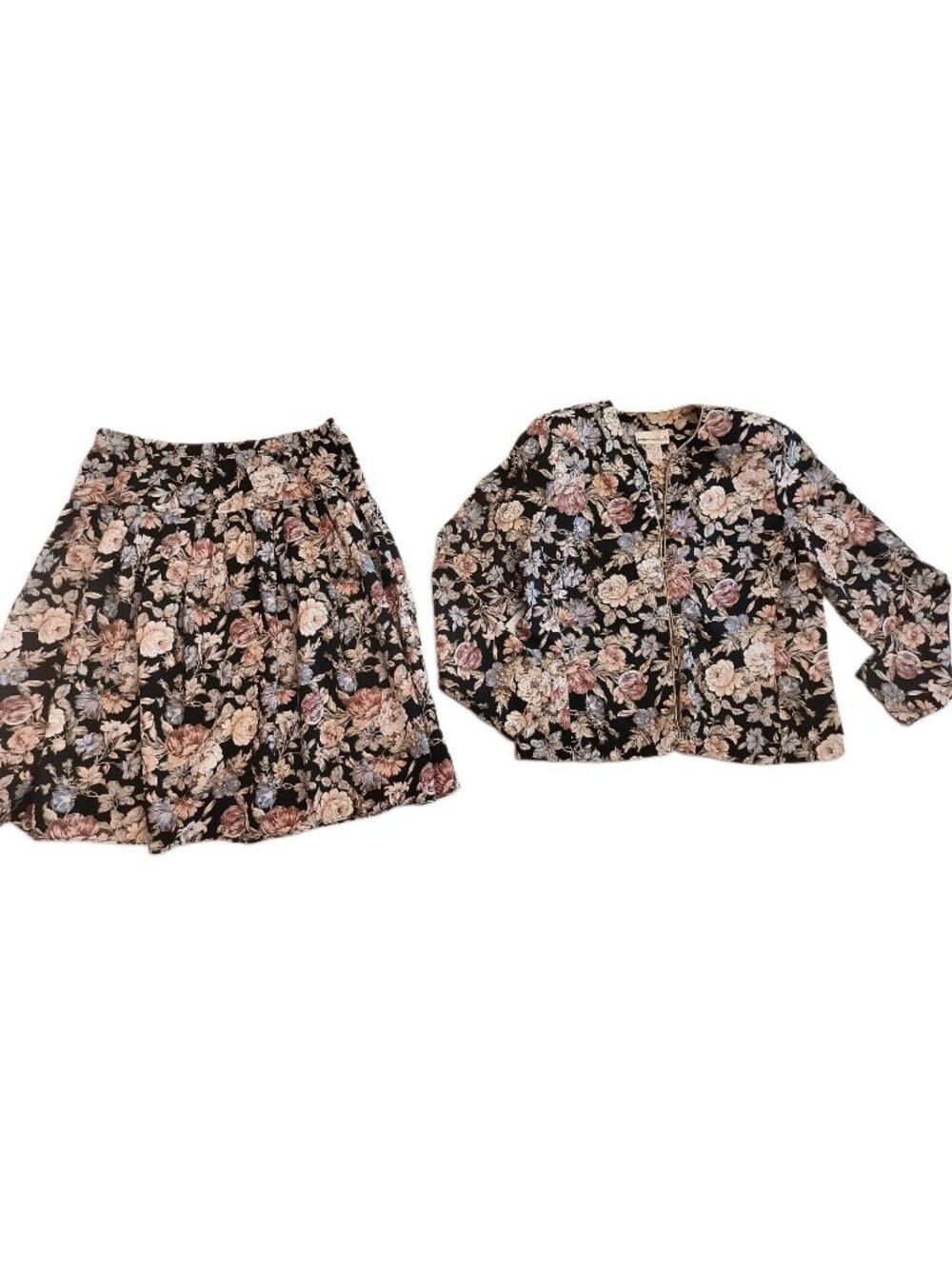Vintage Jordan Michaels Set Blazer Skirt Floral Multicolor Made USA Petite Sz 14